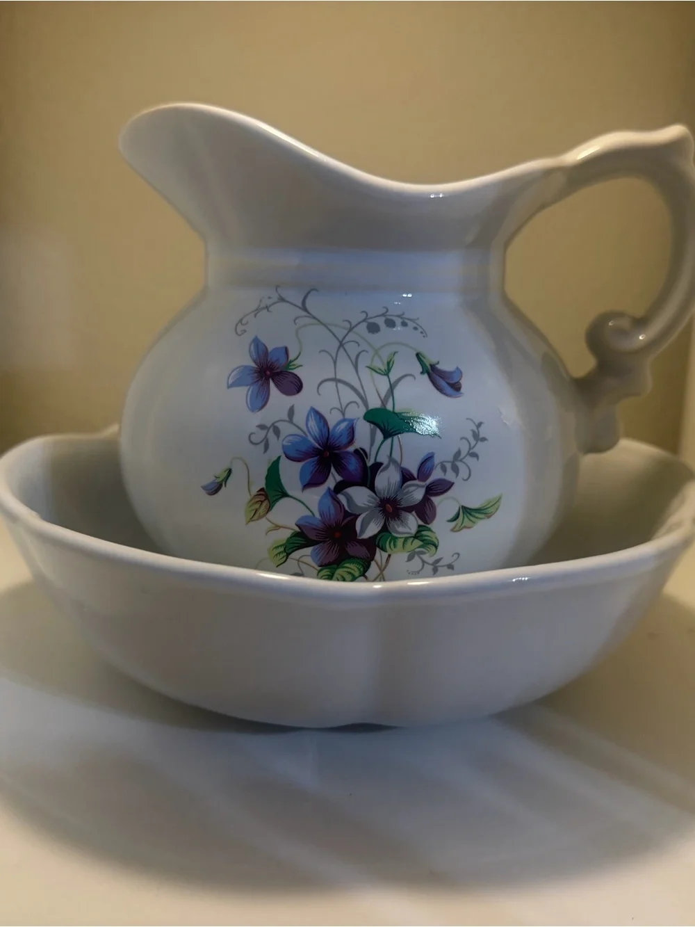 Vintage McCoy Floral Pitcher | Purple Blooms Cottagecore Decor